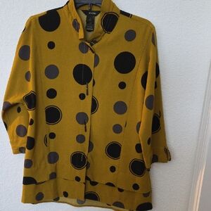 Ali Miles Mustard and Black Polka Dot Top